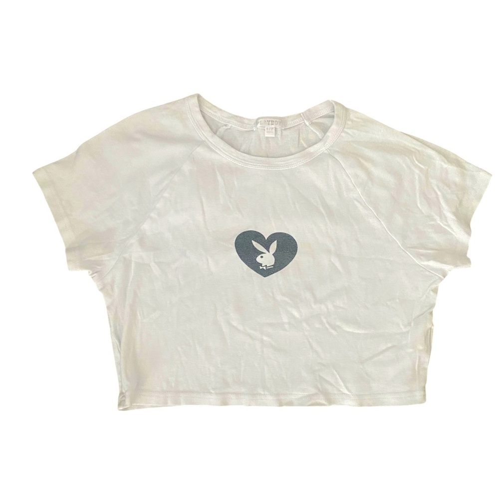 2/$15 Urban Planet Playboy White Cropped Graphic Tee Size Small
